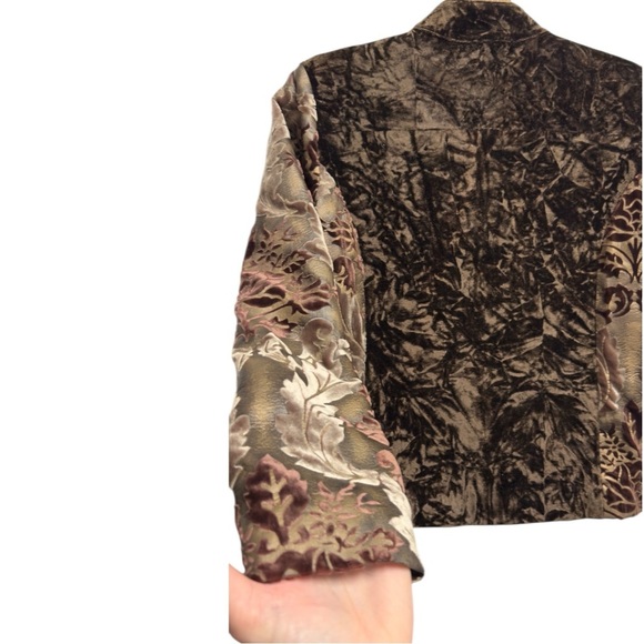 Chicos Velvet Burnout Chocolate Chic Elegant Boho Shimmery Lace Floral Jacket - Picture 4 of 12